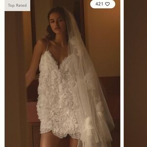 BHLDN V-Neck Tulle Rosette Mini Dress (S)